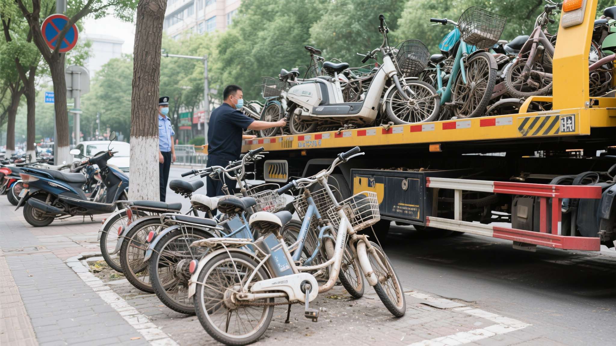 北京集中清理废弃非机动车 公示天无人认领直接拖走 北京集中清理废弃非机动车 公示天无人认领直接拖走
